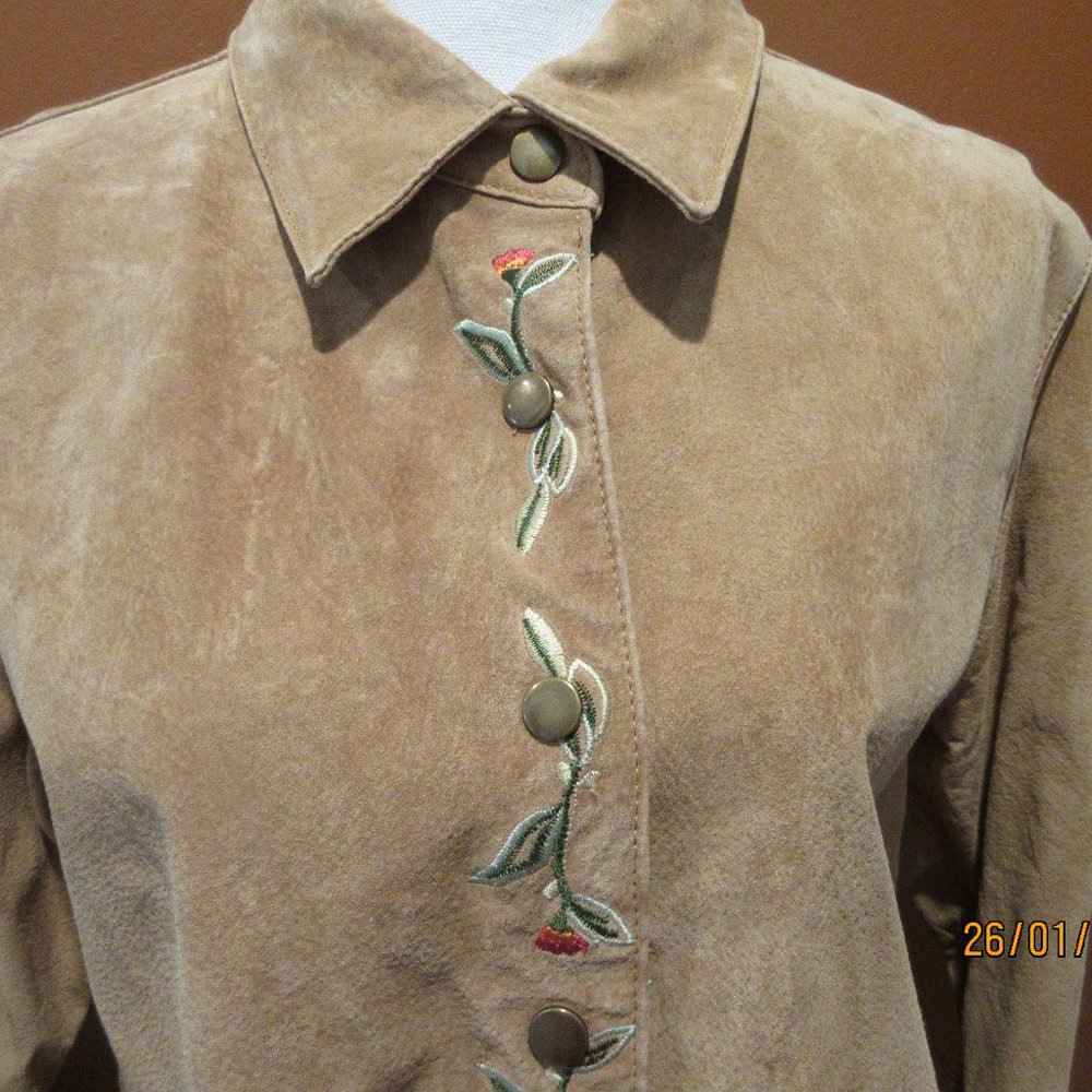 Coldwater Creek Vintage Women's Washable Suede With Embroidery Jacket, Size PL